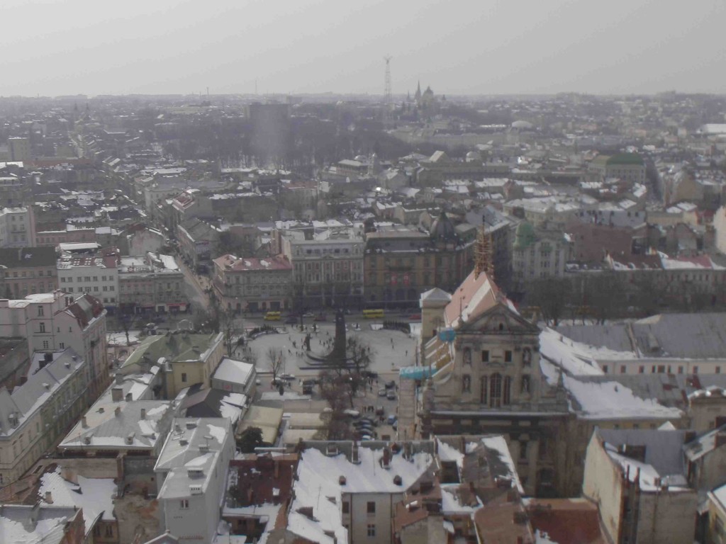Lviv from above in winter