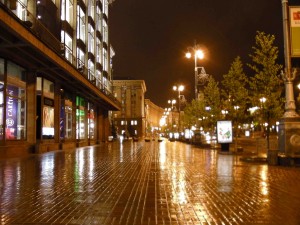 Khreschatik sidewalk at night.