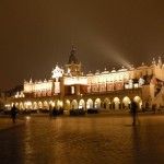 Krakow Rynek at night.