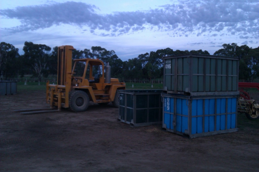 Forklift and grape bins