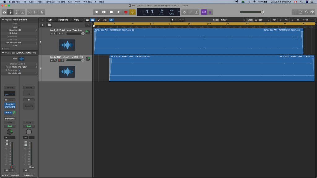 ASMR Edit screen in Logic Pro X.