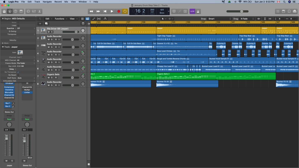 Logic Pro X screenshot - Timeline